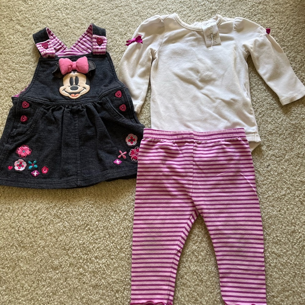 Minnie Mouse Dress and Striped Leggings Set
